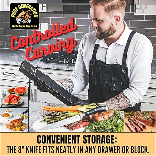 Miniatura 6 de Pure Generation Cuchillo de trinchar de 8 pulgadas, cuchillo de pechuga, cuchillo afilado de acero alemán para cortar carne para pavo, jamón y