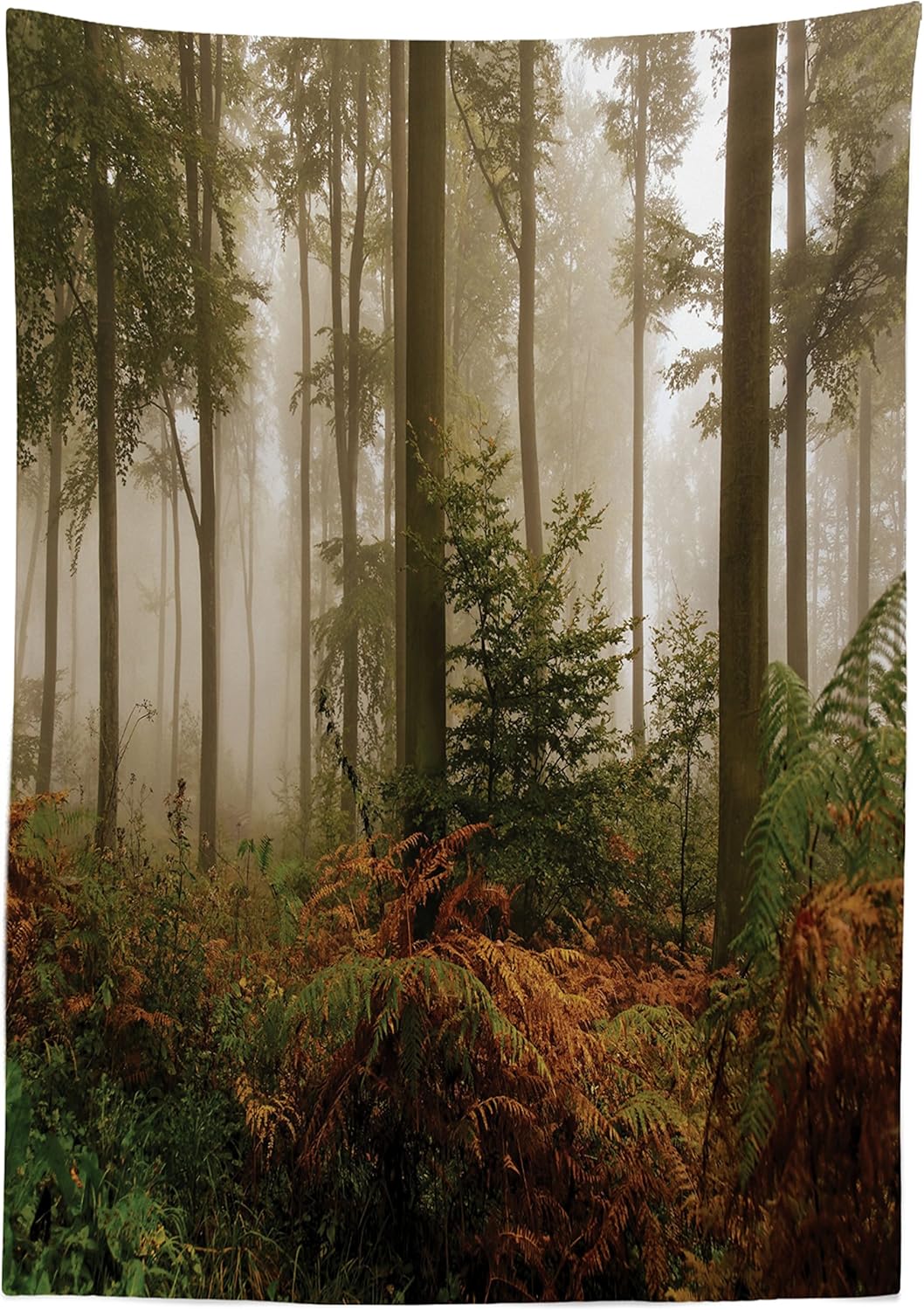 Ambesonne Forest Tablecloth, Mystic Dark Fog Atmosphere Deep in The Forest Woodland Nobody Silence Image, Rectangular Table Cover for Dining Room Kitchen Decor, 60" X 84", Orange Brown 60" X 84" Orange Brown