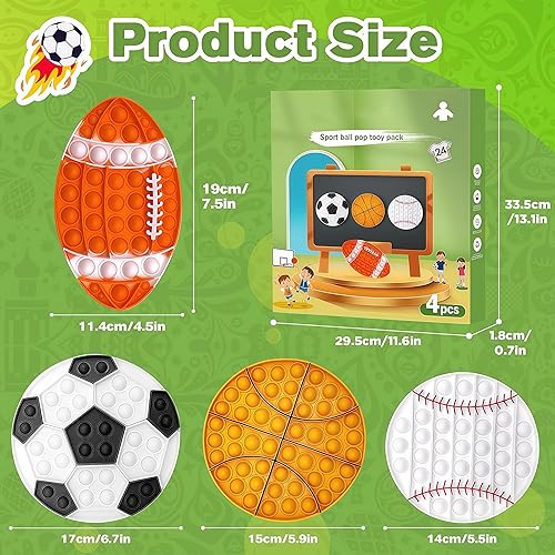 Miniatura 2 de 4 piezas de juguetes para ansiedad, juguetes deportivos para presionar burbujas, juguete sensorial para fútbol, baloncesto, béisbol, rugby, juguetes