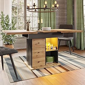 Soweiz Mesa de comedor extensible telescópica (110-140 x 80 cm), mesa de cocina plegable para 4-6 personas, ahorra espacio, para cocina y salón