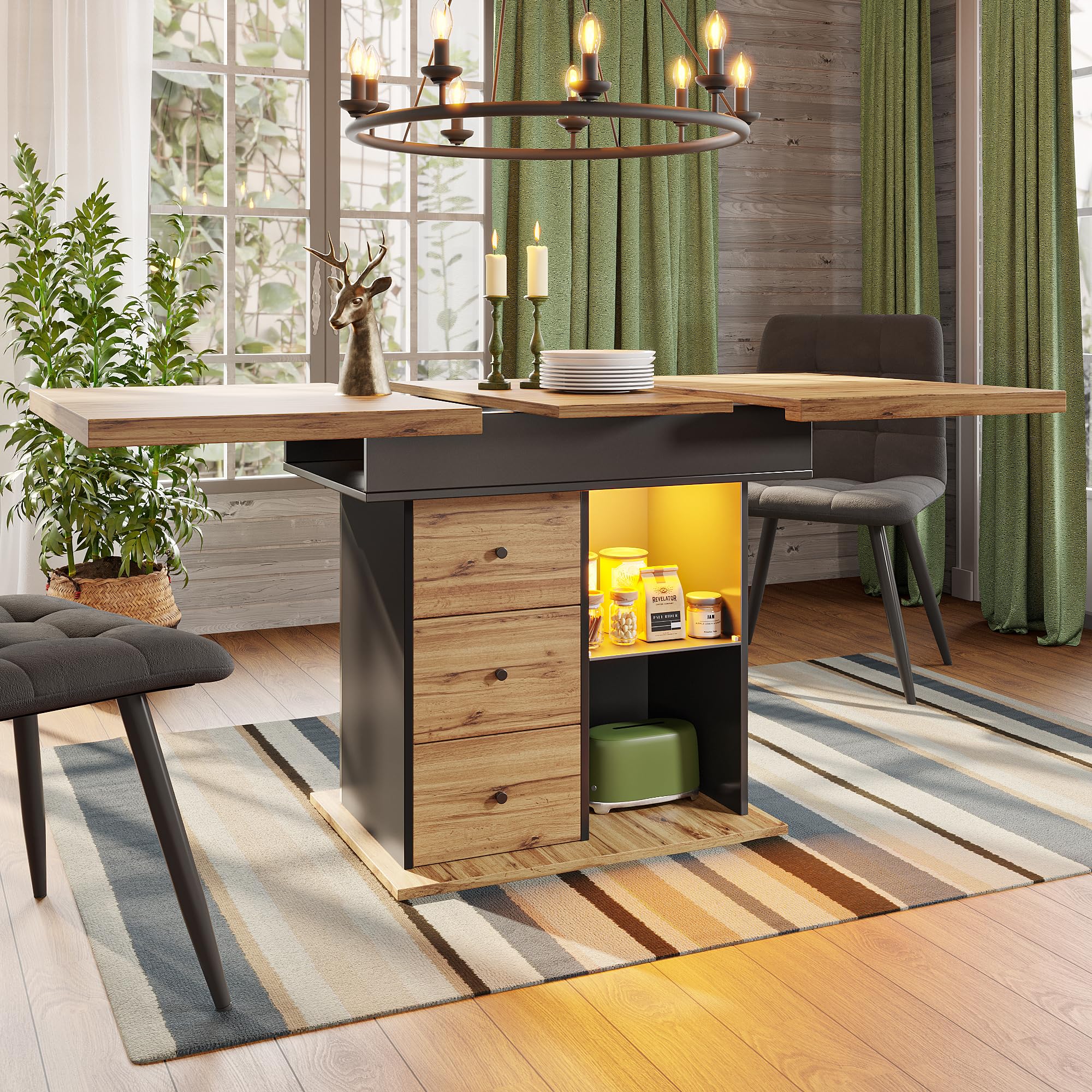 Jaxenor Extendable Dining Table 4-6 Seater, 110-140cm, Black+Natural — image 1