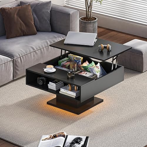 Miniatura 7 de Mesa de centro LED para sala de estar, mesa de centro moderna de alto brillo con luces LED de 16 colores, mesa de centro rectangular inteligente de