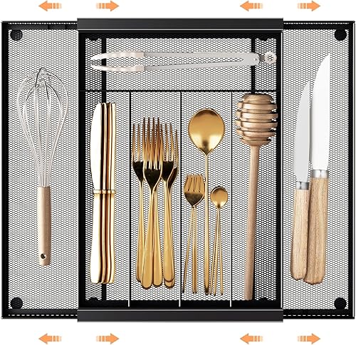 Miniatura 8 de Organizador de Cubiertos de Malla Metálica, Organizador de Cajón Grande, Bandeja de Utensilios y Cubiertos para Cajones de Cocina, Organizador de
