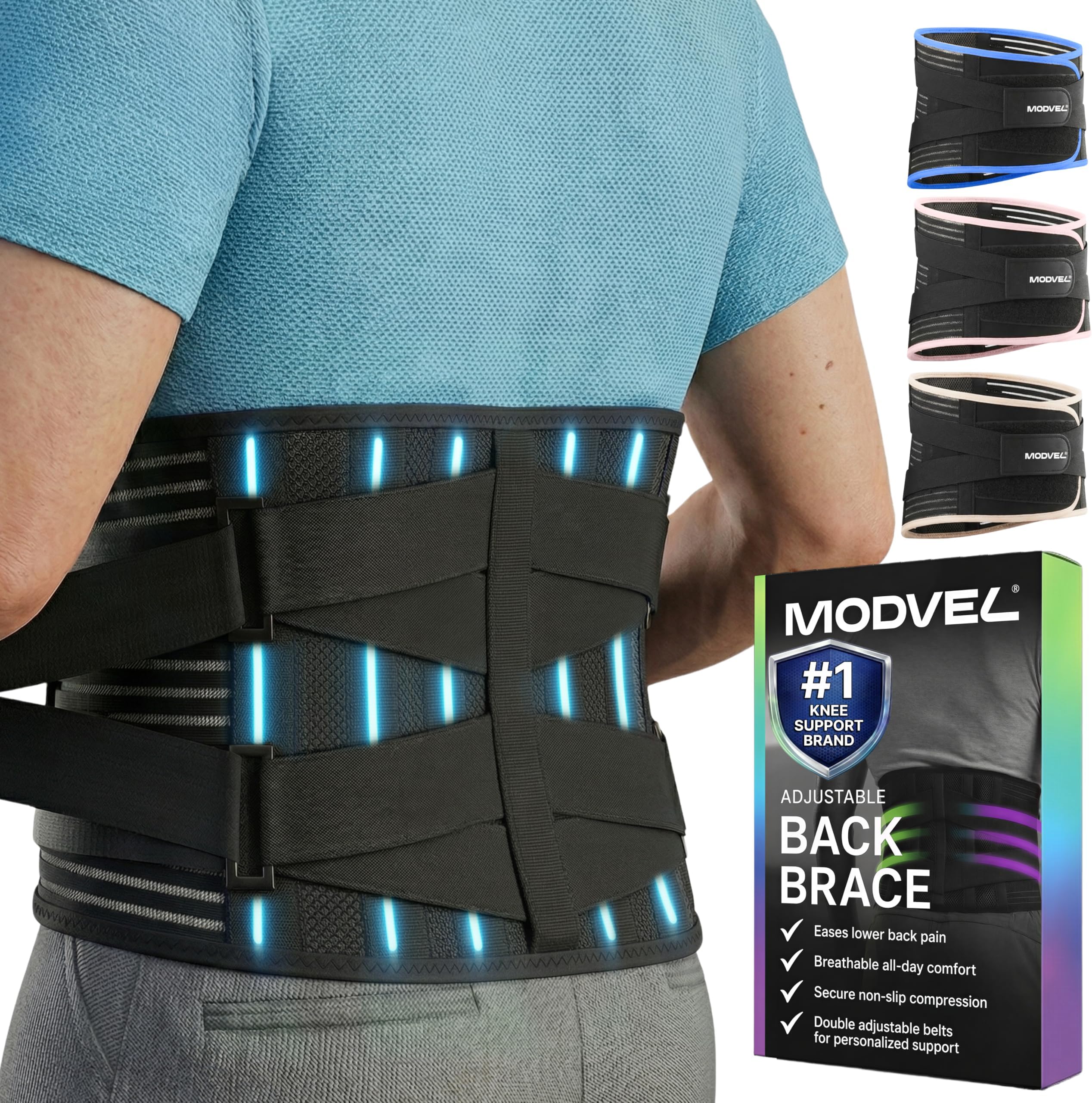 Back Brace for Lower Back Pain Women and Men – Lumbar Support Belt for Sciatica, Herniated Disc, Muscle Strain – Adjustable Breathable Work Brace with 6 Stays – Support for Posture – Size M