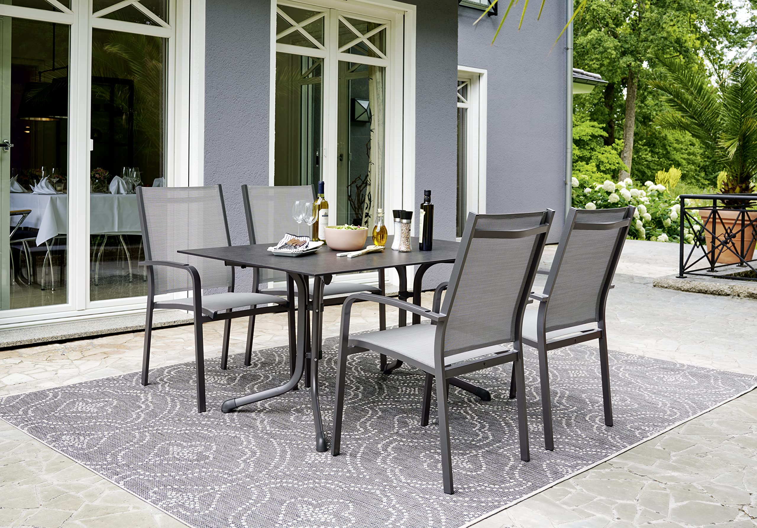 SIEGER Boulevard Platte. Klapptisch, Polytec-Dekorplatte und Stahlrohr-Gestell, Graphit/Schiefer anthrazit, 140 x 90cm, 5170-20 KT