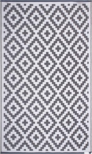 Miniatura 3 de FH Home - Alfombra para exteriores, impermeable, resistente a la decoloración, reversible, plástico reciclado de alta calidad, acabado geométrico,