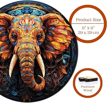Ahşap Puzzle Yetişkin - Renkli Fil - 252 Parça, 29 x 29 cm - Yapıştırıcı Folyo Dahil - Benzersiz Şekilli Parçalar & Özel Figürler - A1-07