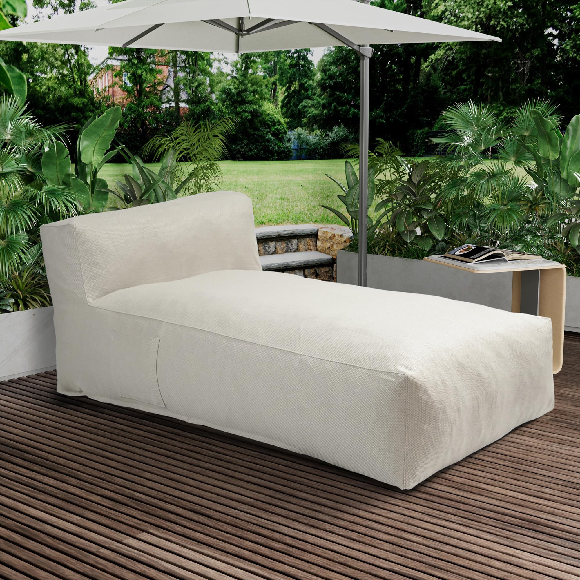 Dineli Chaise Lounge Chair Outdoor Bed Lounger Outdoor Couch Sofa for Pool Comfy Patio Furniture Foam Filling Bean Bed Chair Lazy Sofa for Outside, Water-Resistant Sunbed (Ivory, 70'' Length)