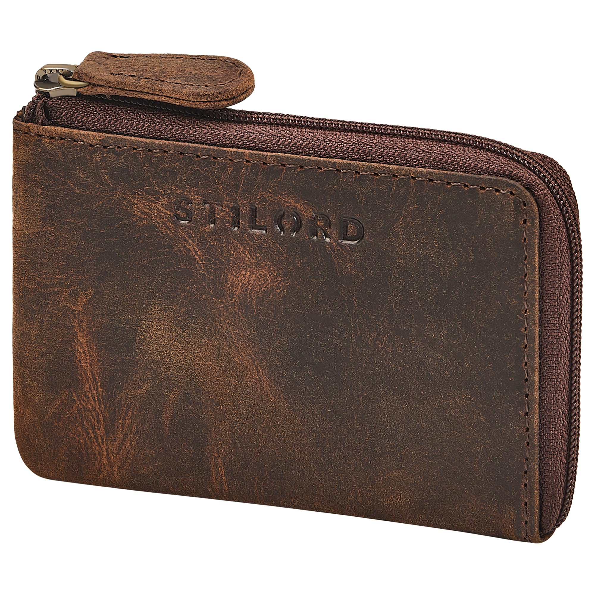 STILORD Keyon Porte Clef Voiture Cuir Veritable Elegant - Mini Porte Monnaie Femme & Homme pour Cartes et Pièces - Porte-Clés et Porte Carte avec Blocage RFID Couleur:Kreta - Brun