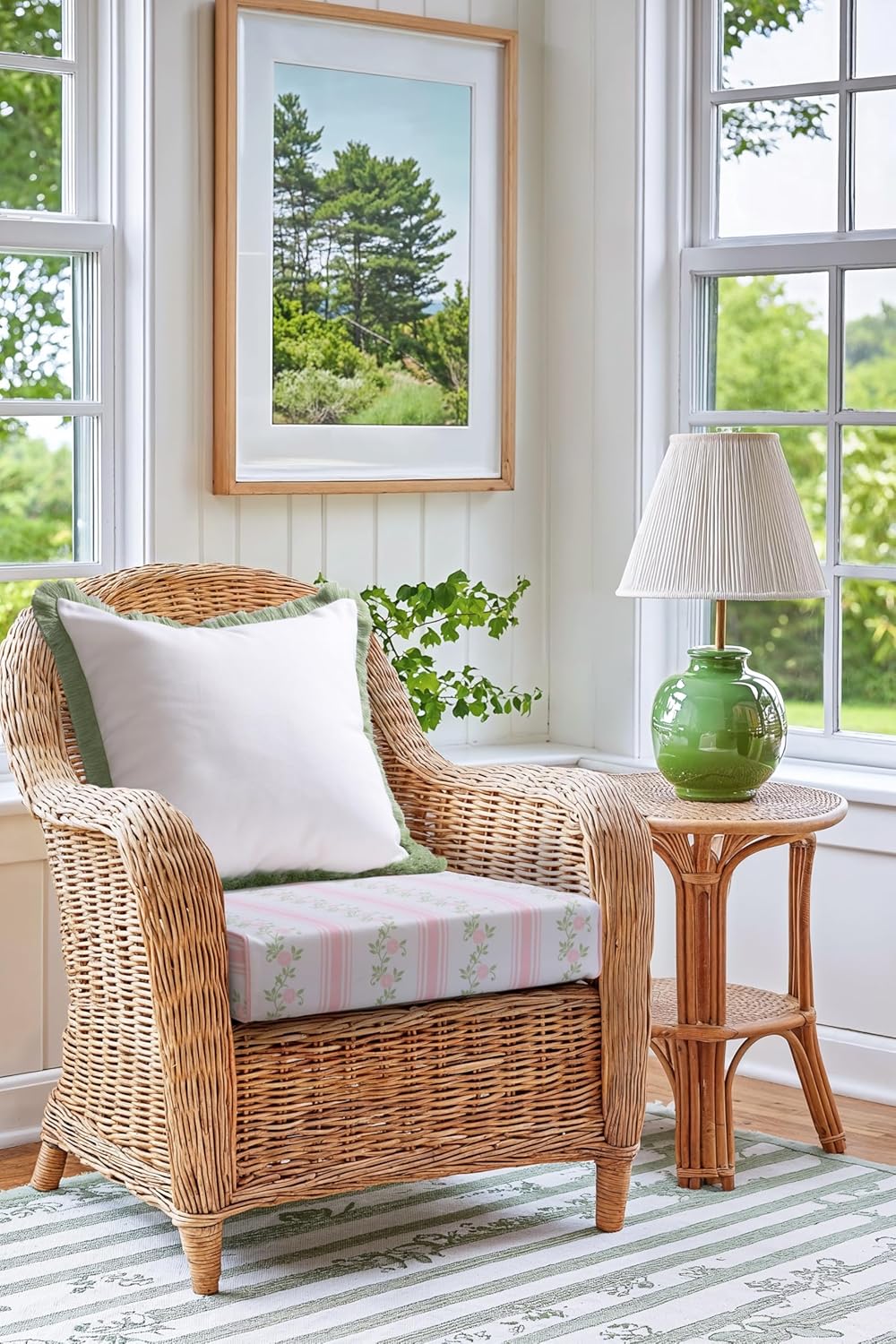 Hofdeco Premium Grandmillennial Patio Indoor Outdoor Seat Cushion Cover Only Set of 2, 20"x20"x4" Water Repellent for Backyard, Couch, Blush Pink Green Print Stripe Floral