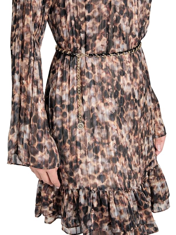 Guess Womens Eco Long Sleeve Ilenia Pleat Dress, Safari Bloom Print, Medium by GUESS - Image 3