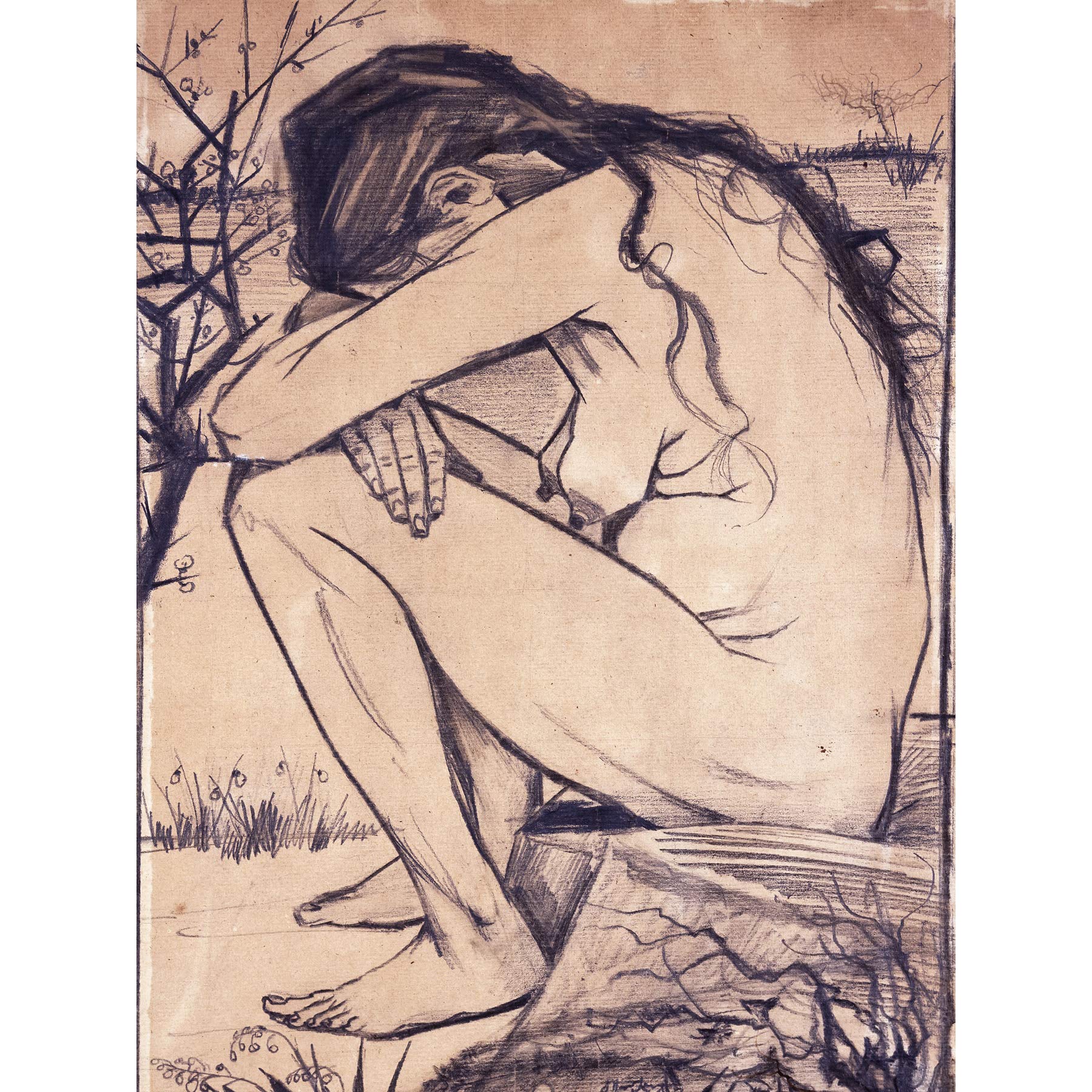 Vincent Van Gogh Sorrow Illustration Drawing Large XL Wall Art Canvas Print