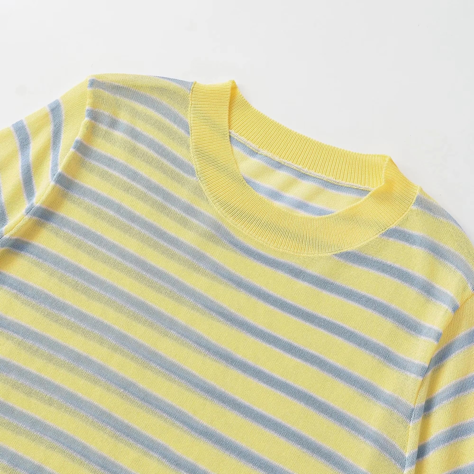 MORISTE Maglia a Righe Donna, Blusa Aderente Maniche Corte Collo Alto per Estate