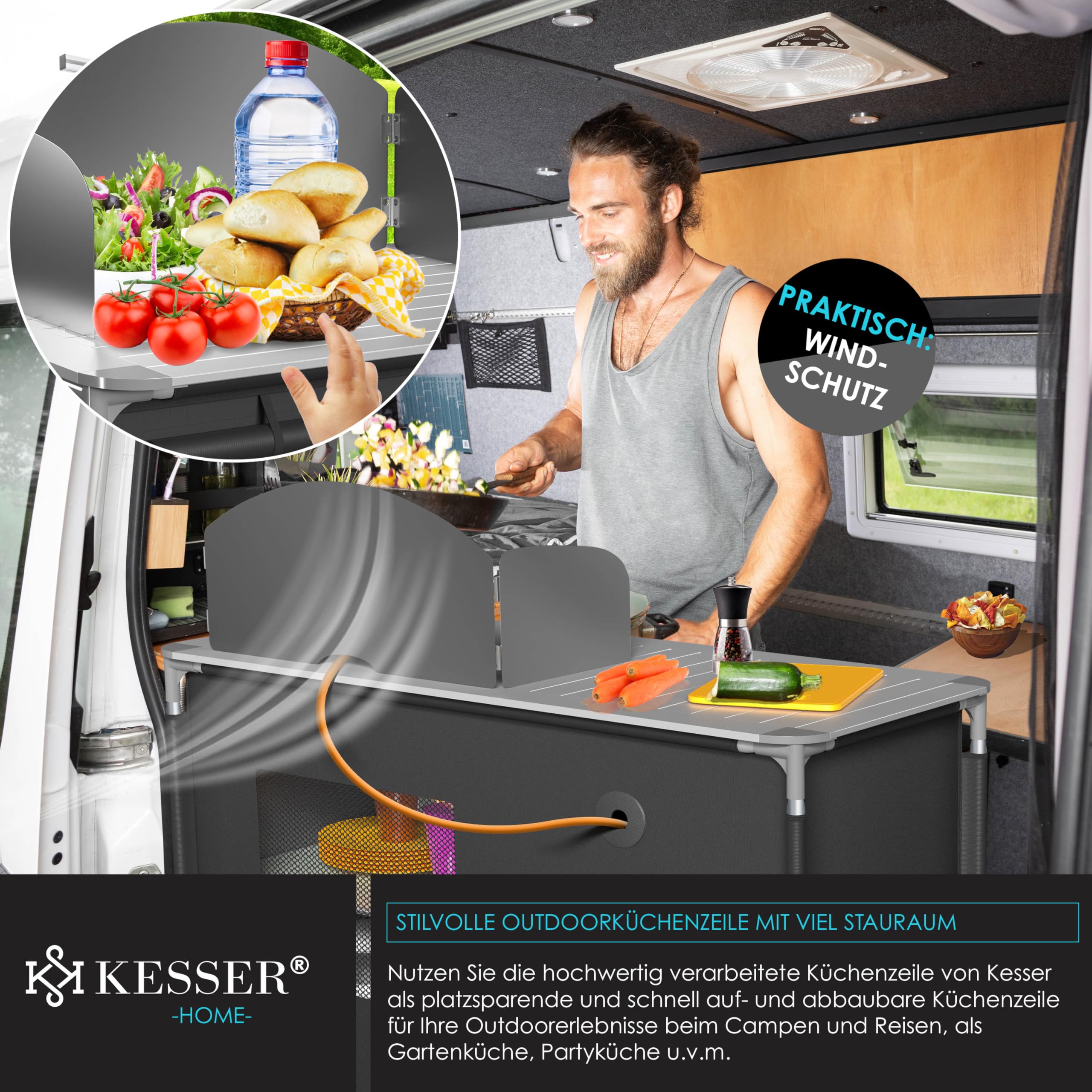 KESSER® Armario de Cocina de Camping, Cocina de Camping con Marco de Aluminio, Incl. Bolsa de Transporte, Armario de Cocina para el Camping, Muebles de Camping, Al Aire Libre
