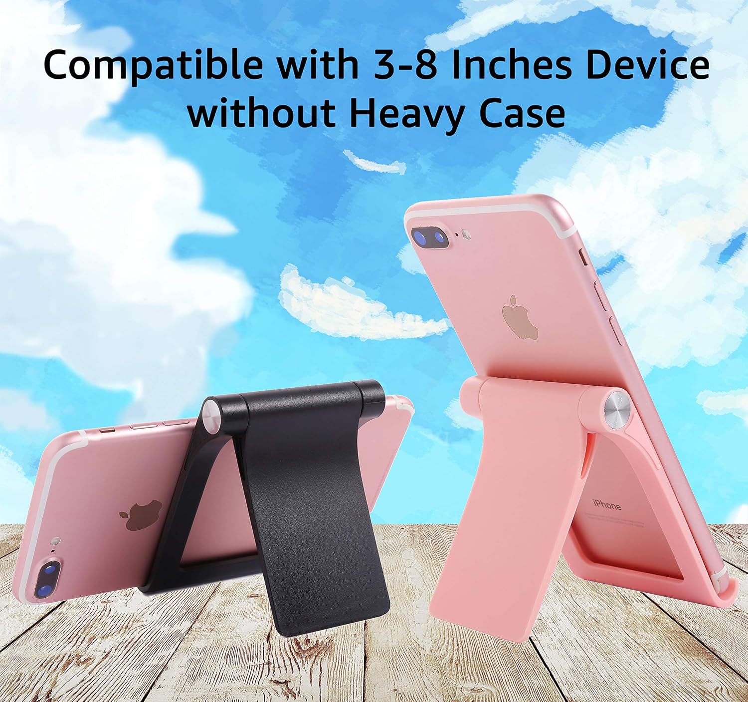 Love Cell Phone Stand Holder - Portable Foldable Adjustable Destop Phone Holder Cradle Dock for iPhone All Smart Phones - Great Gifts (2 Pack, Black+Pink)
