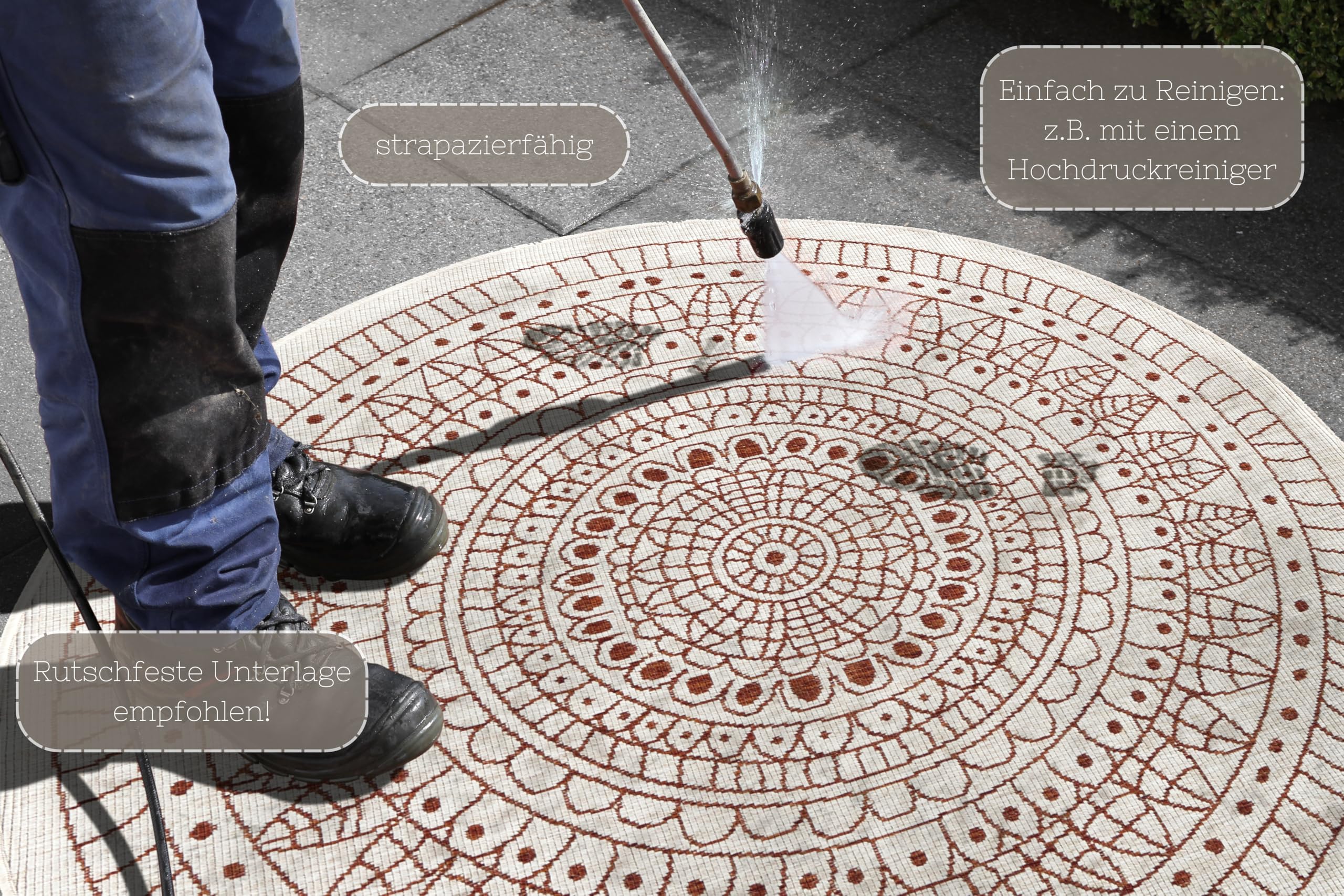 Rond jute buitenkleed - Atlas Aztec Bruin/Creme