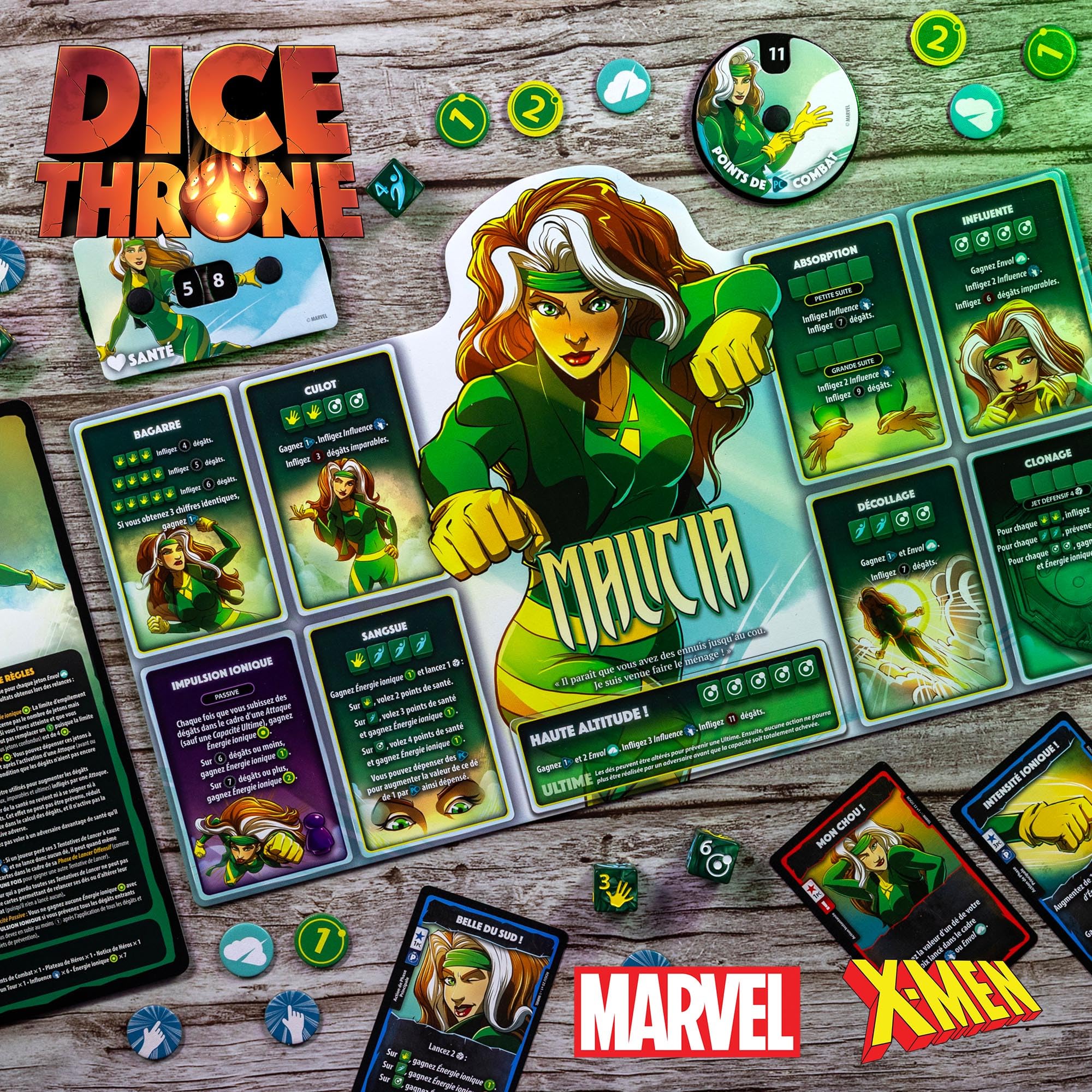 LUCKY DUCK GAMES - Dice Throne Marvel X-Men – Cyclope, Gambit, Malicia & Jean Grey – Jeu de Dés et de Combat Stratégique – Extension Compatible Dice Throne – 2 à 4 Joueurs – Dès 8 Ans – en Français | Extension compatible avec Malicia et Jean Grey incluses