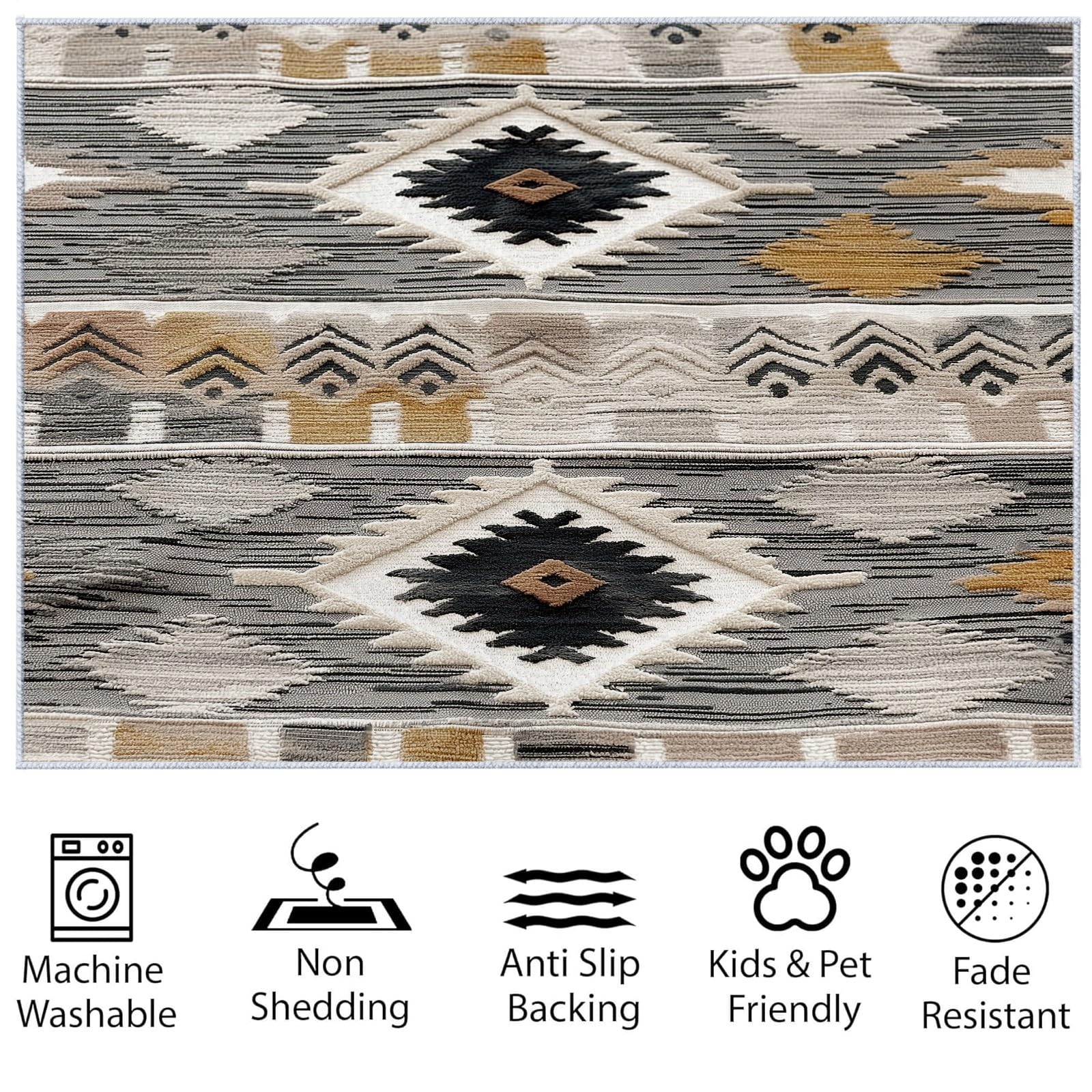 Tapis Chambre Texture Géométrique Aztèque Ethnique 80x150 cm Tapis de Salon Style Moderne Tapis Salon Doux à Poils Courts Tapis Antidérapant Intérieur Moelleux pour Salon Chambre