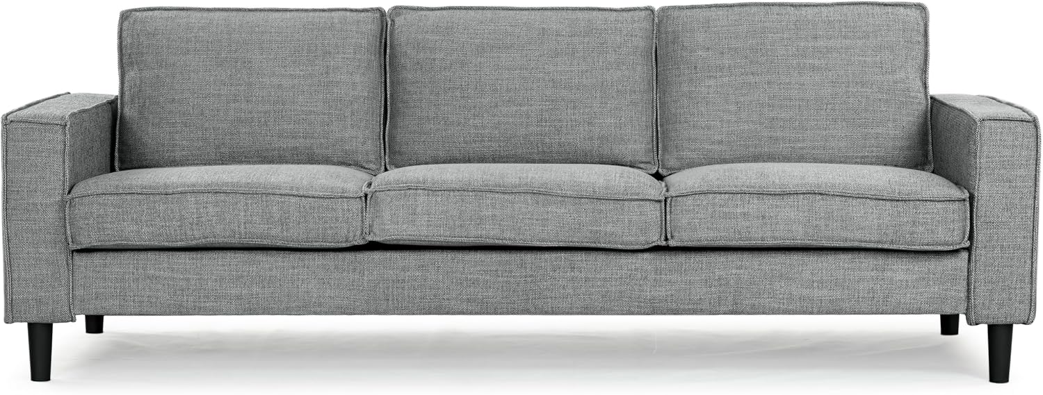 SAFAVIEH Couture Collection - Kalyna 3.5 Seater Sofa – Grey, Modern Upholstered Polyester Fabric Couch with Square Arms & Tapered Legs (SFA2007B)