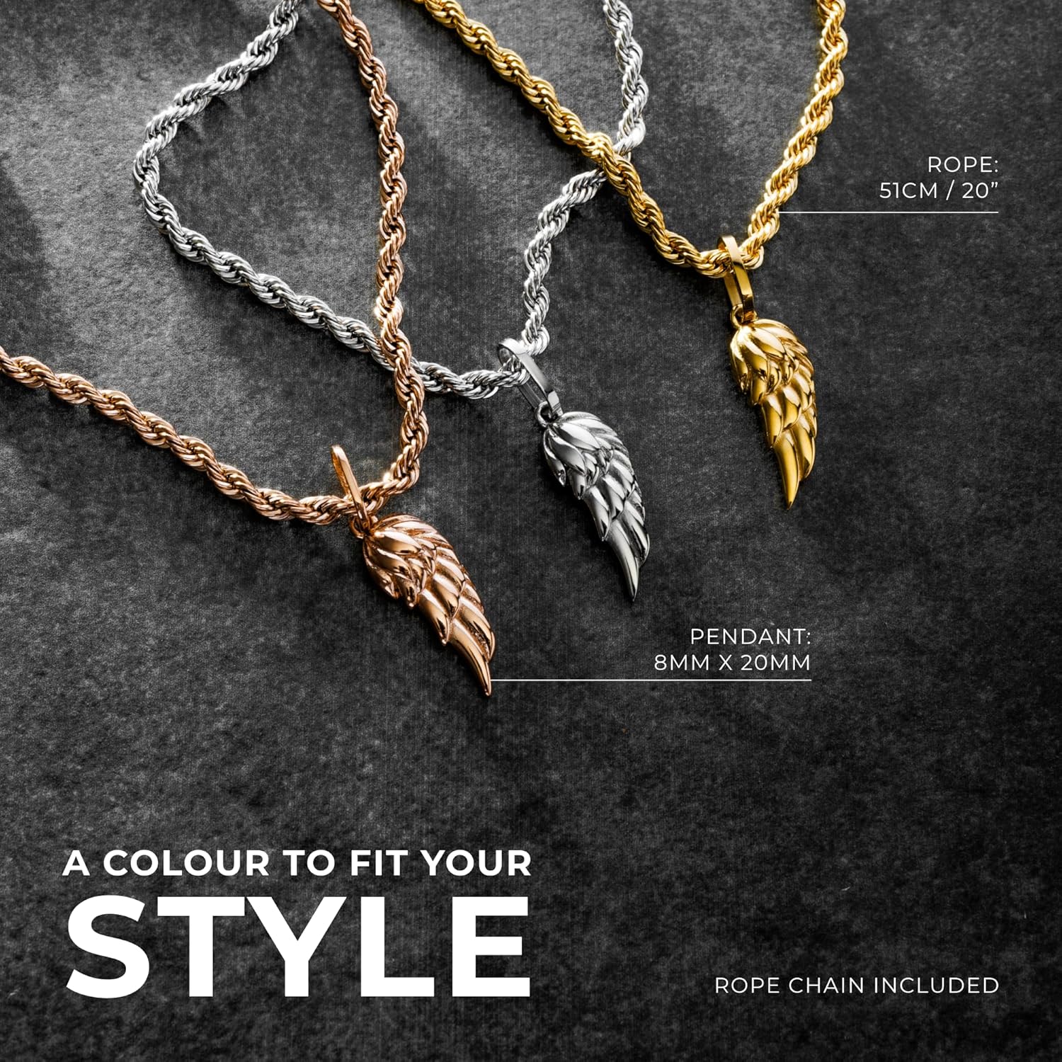 CRAFTD - Wing Pendant Necklace - 20.5" Chain Link with 20MM x 20MM Pendant - Waterproof, Heat & Sweat Resistant - Gifts for Men - Men's Jewelry - Image 5