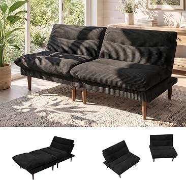 66 Inch Corduroy Futon Sofa Bed, Modular Sectional Sofa For Living Room