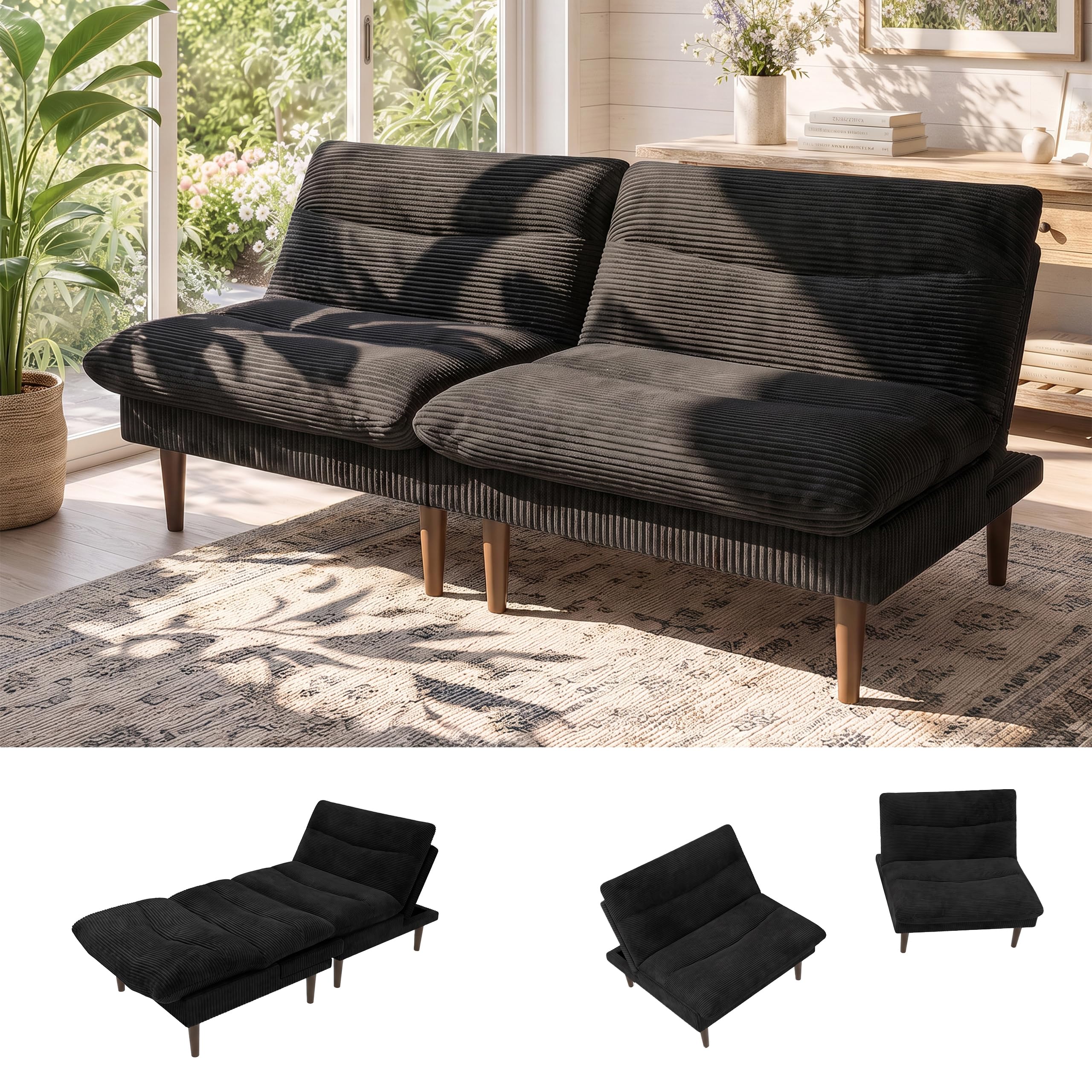View 1 of ***STOCK PHOTO FOR REFERENCE ONLY***
66 Inch Corduroy Futon Sofa Bed, Modular Sectional Sofa For Living Room