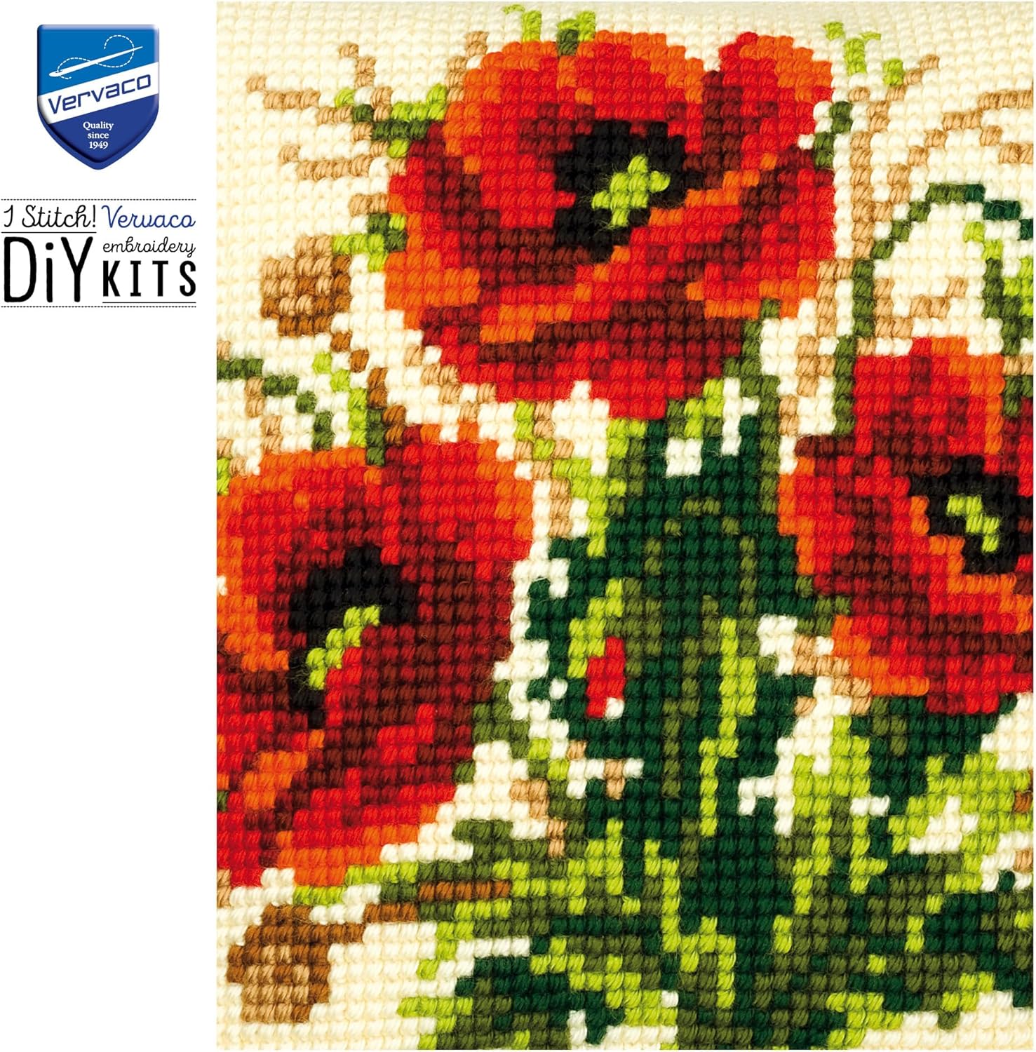 Vervaco Cross Stitch Cushion Kit Poppies 16" x 16"