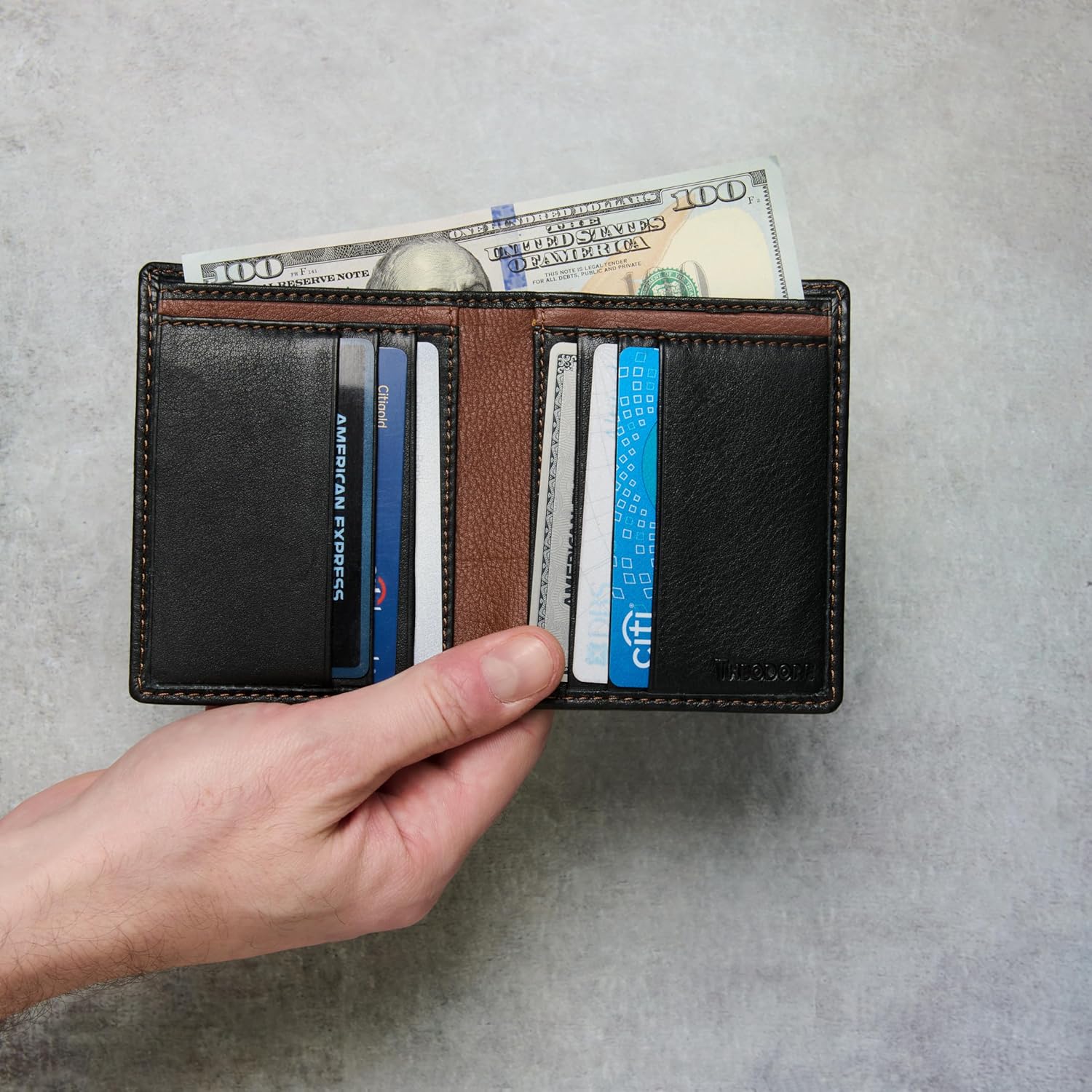 Theodore Bifold Men's Full Grain Leather Wallet - RFID Protection, 10 Card Slots, Bills Pocket - Black Vertical Wallet for Men - Image 7