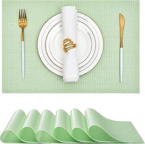 Miniatura 12 de Leetaltree juego de 6 manteles individuales de lentejuelas doradas de lujo - impermeables y lavables para boda, aniversario, uso diario - decoración