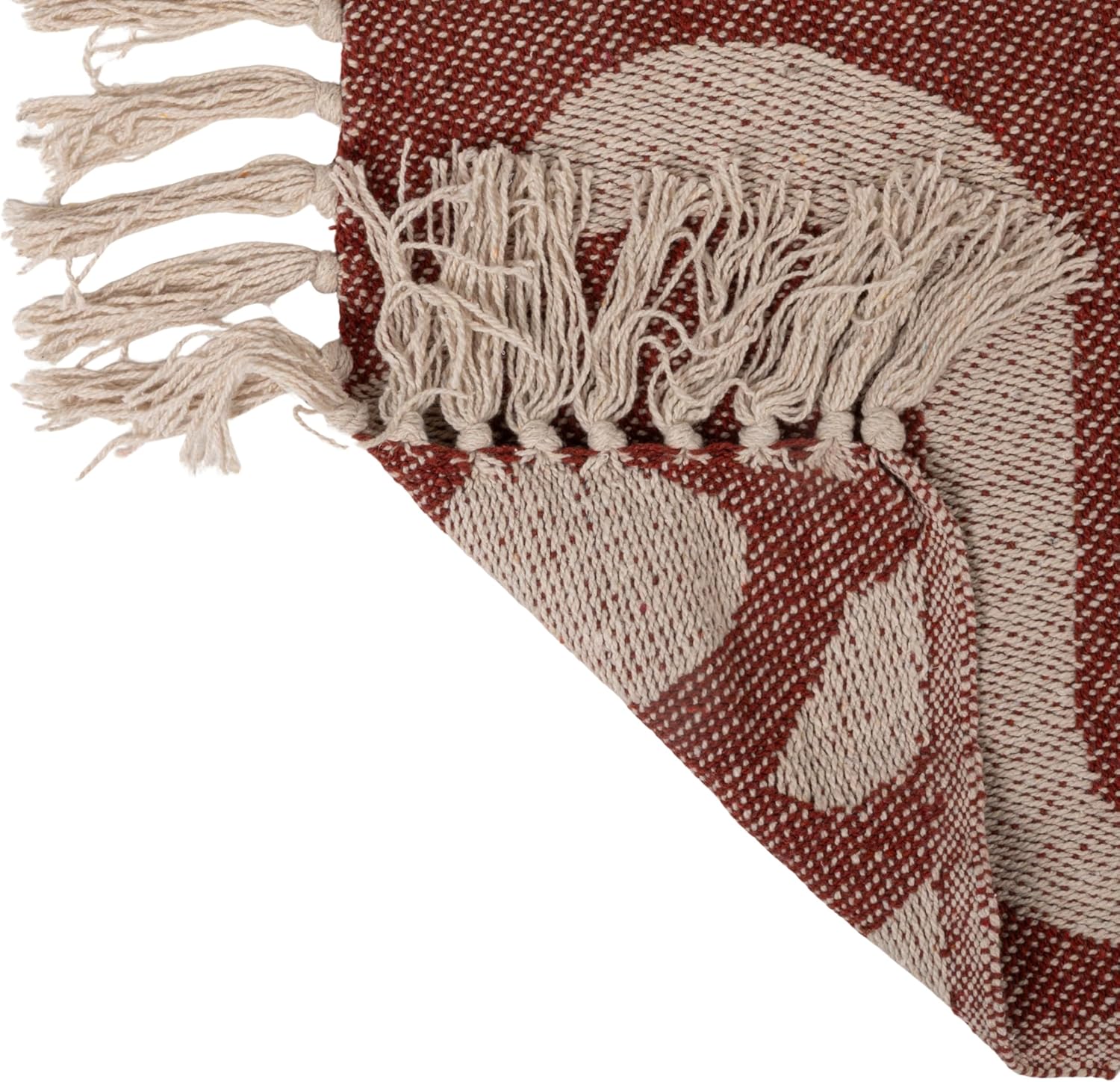 Bloomingville Woven Cotton Blend Jacquard Throw Blanket with Abstract Pattern, Natural and Brown - Image 5