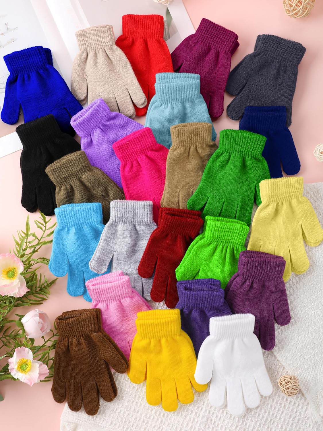 Glooarm 24 Pairs Kids Winter Gloves Warm Stretchy Knitted Full Finger Gloves Bulk for Boys Girls 1-14 Years - Image 4