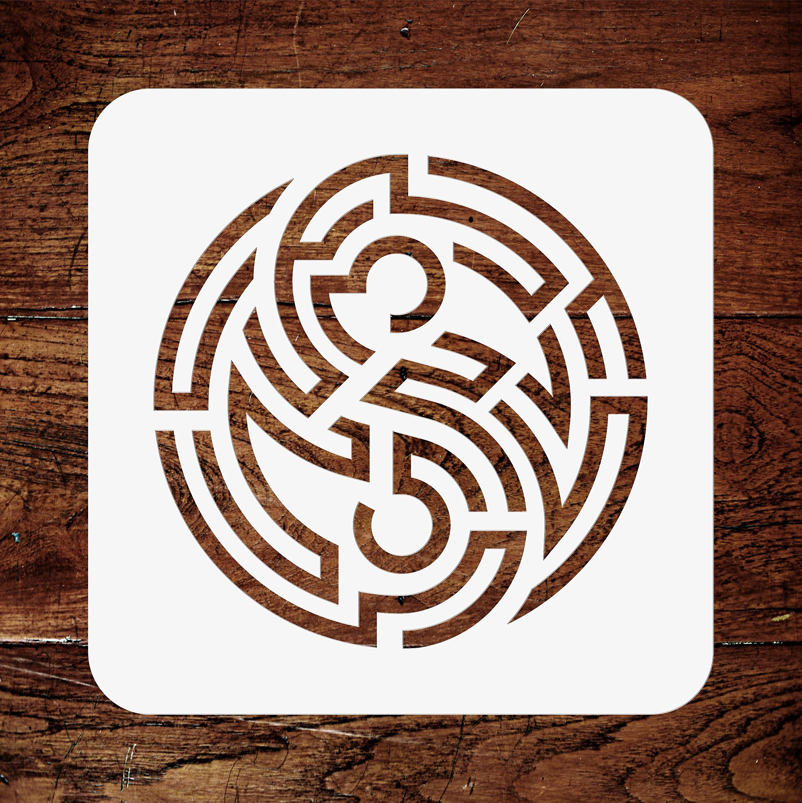 Yin Yang Maze Stencil, 7.5 x 7.5 cm, Reusable Oriental Asian Chinese Sign Wall Stencil Template