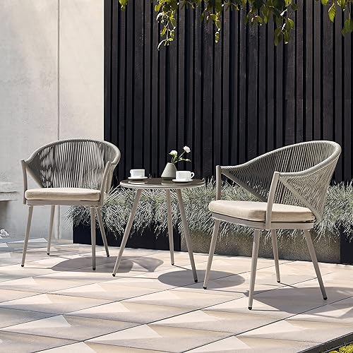 Miniatura 7 de NUU GARDEN Juego de 2 mesas y sillas de bistró, juego de patio de conversación de cuerda tejida, juego de aluminio para todo tipo de clima, juego de