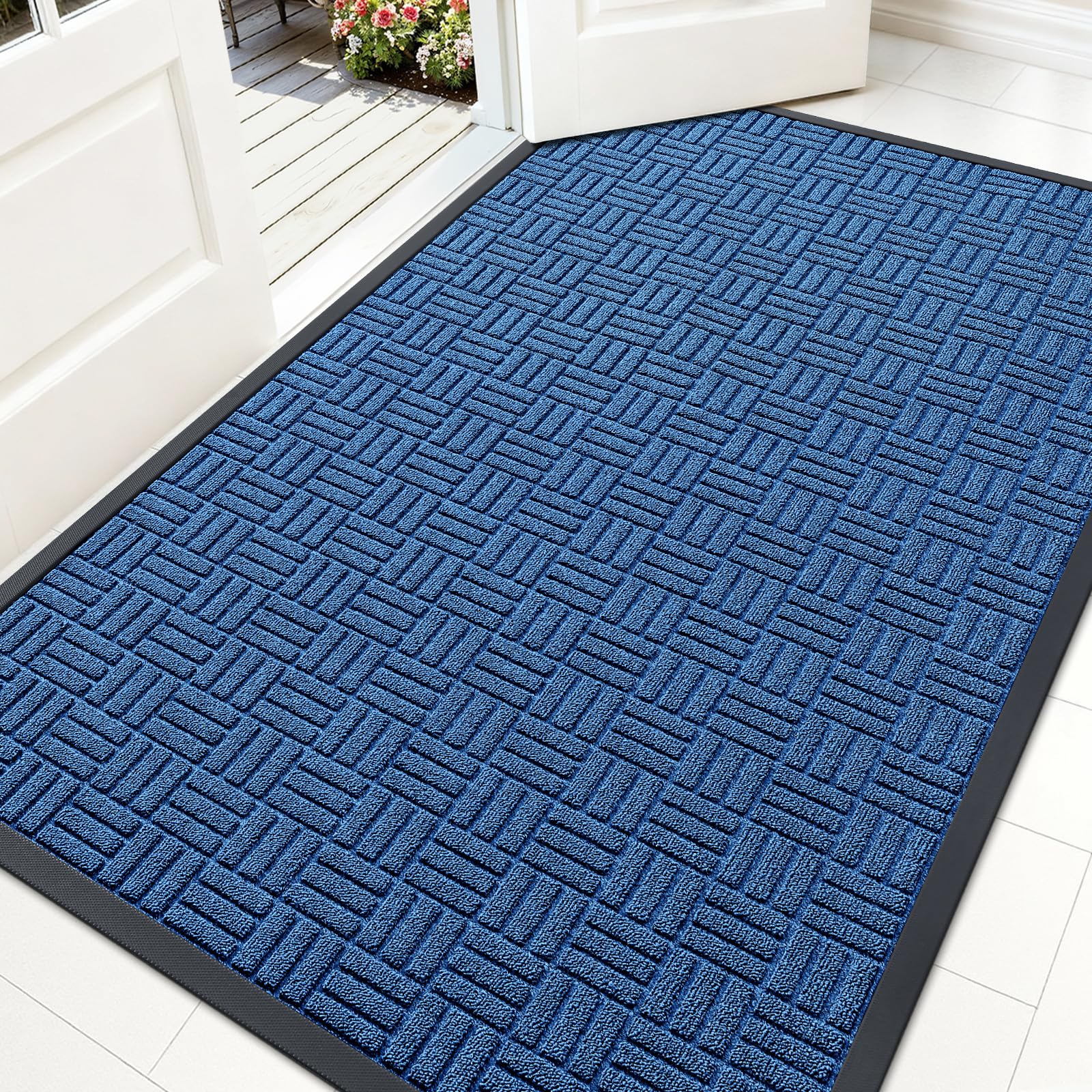 OLANLY Front Door Mat Outside Entrance 71x47, Heavy-Duty Rubber Doormat | Ocean Blue, Stain and Fade Resistant, Non-Slip Backing, Low-Profile Indoor Outdoor Floor Mat for Entryway, Easy to Clean