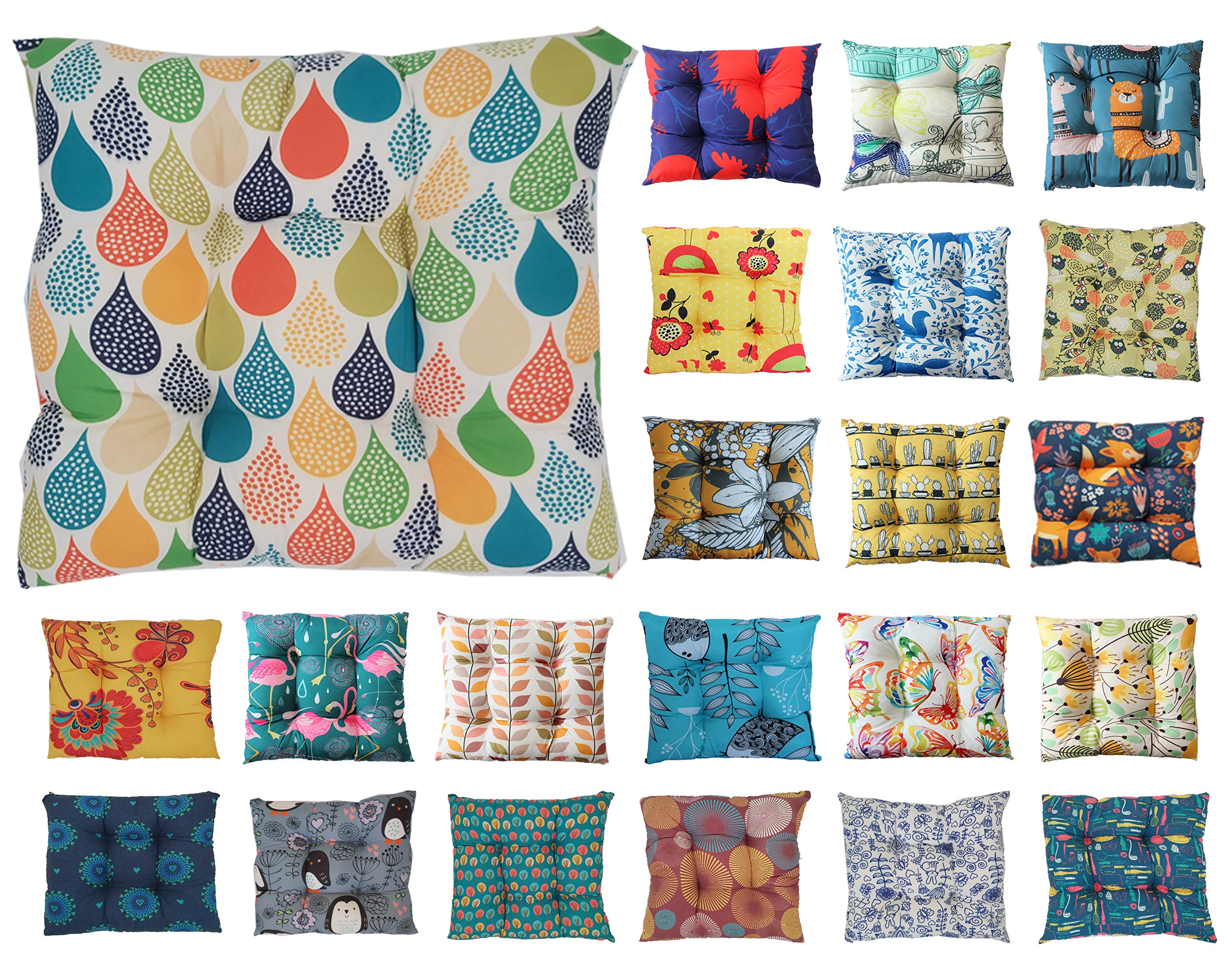 Tropik Home Colourful Seat Pads, Garden Kitchen Chair Cushion Tie On Many Colours (Waterdrops) โ image 1