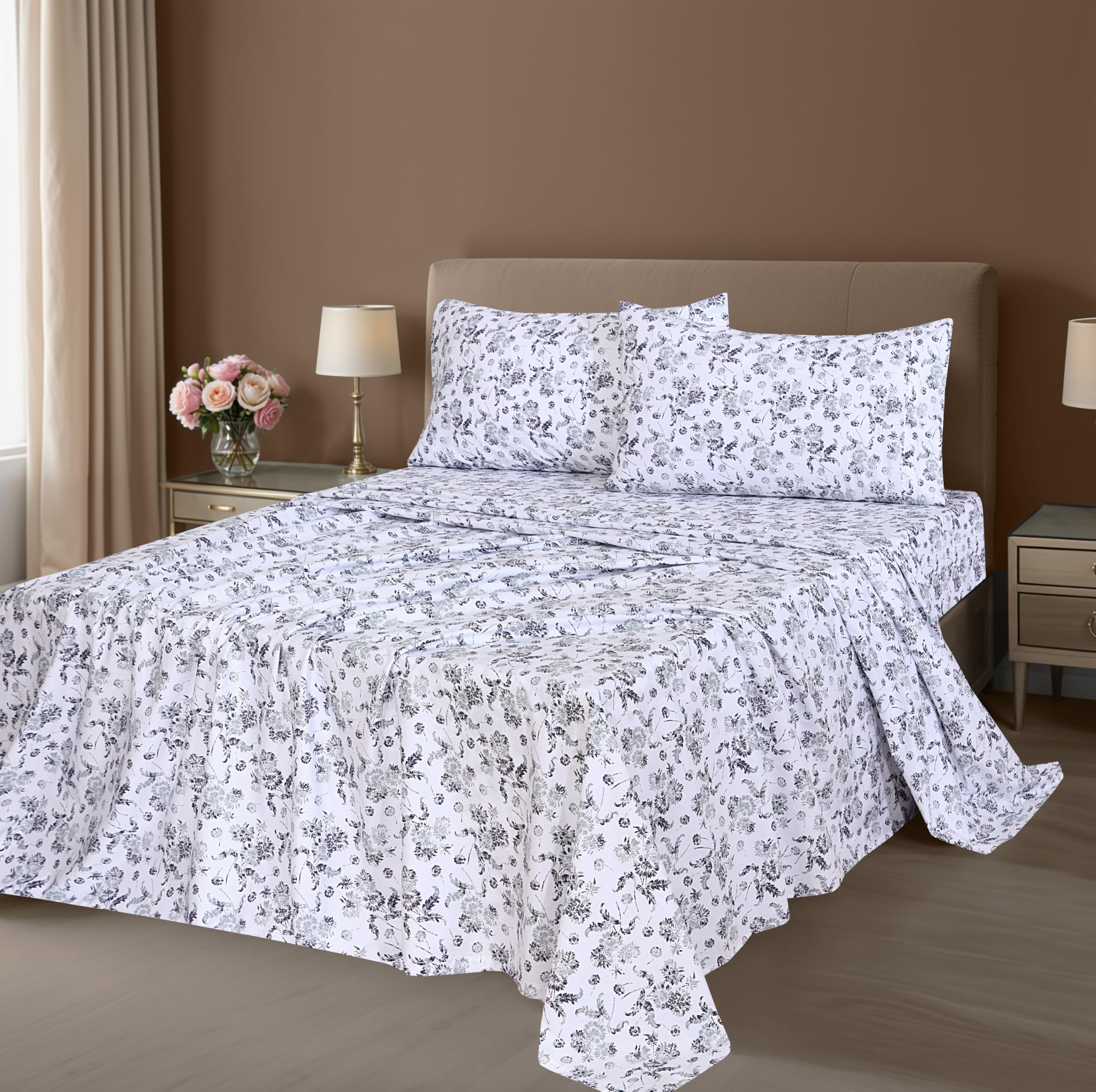 ZOYER 100% Cotton Sheets - Cooling & Crisp Queen Size Percale Sheets, 16