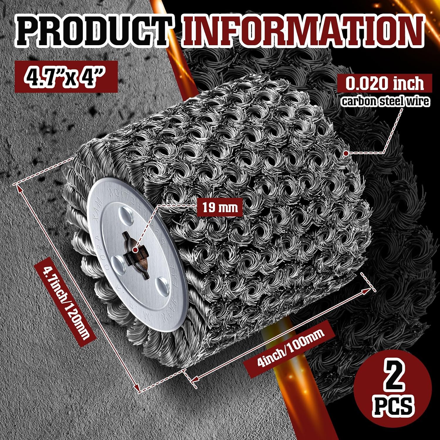 Teenyyou 2 Pack 4.7 x 4 Twisted Steel Wire Wheel Multi Surface Texturing, 0.02 Wire Brush Drum Surface Conditioning Tool for Metal Removing Rust Wood Grain Restoration 3/4 Quad Keyway