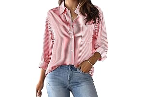 Wrinkle Free Women's Button Down Shirts Striped Long Sleeve