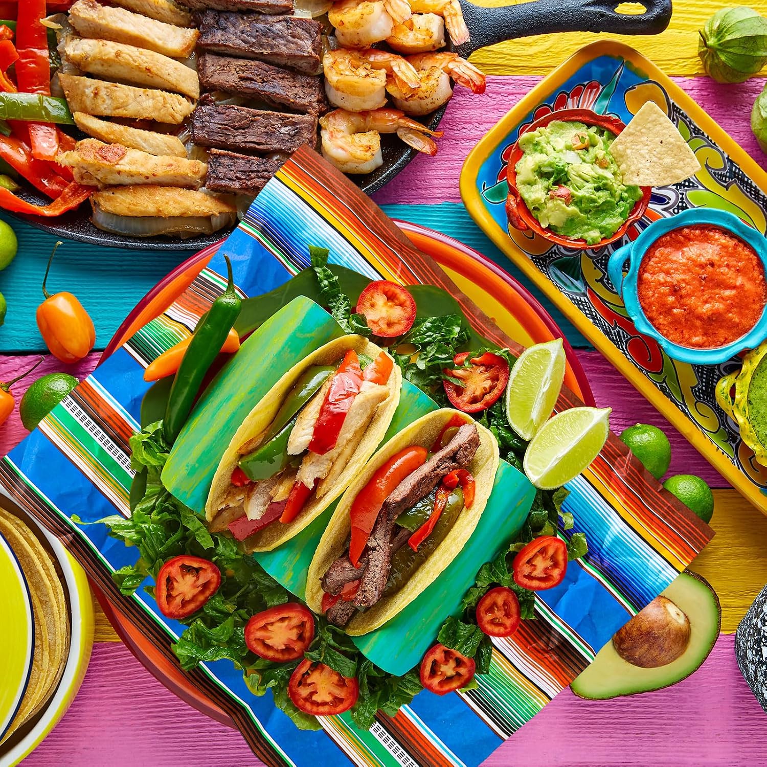 Whaline 100 Pcs Mexican Fiesta Wax Paper Colorful Blue Stripe Deli Paper Cinco De Mayo Sandwich Wrapping Tissue Picnic Basket Liner for Food Baking Kitchen Party, 9.8 x 8.3 Inch