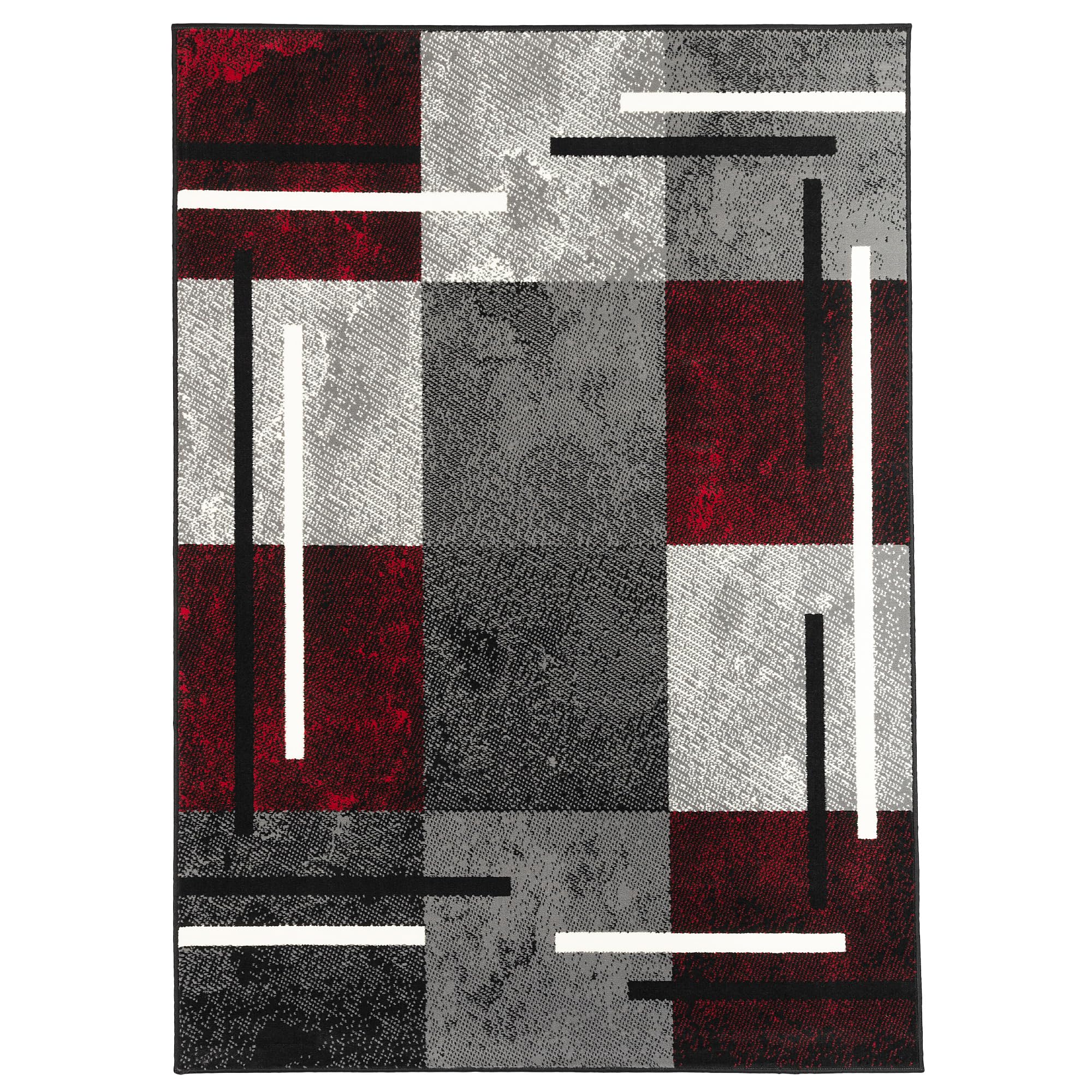Pergamon Trendline - Tapis Moderne - Motif de Carreaux Noir Rouge - 5 Tailles Disponibles