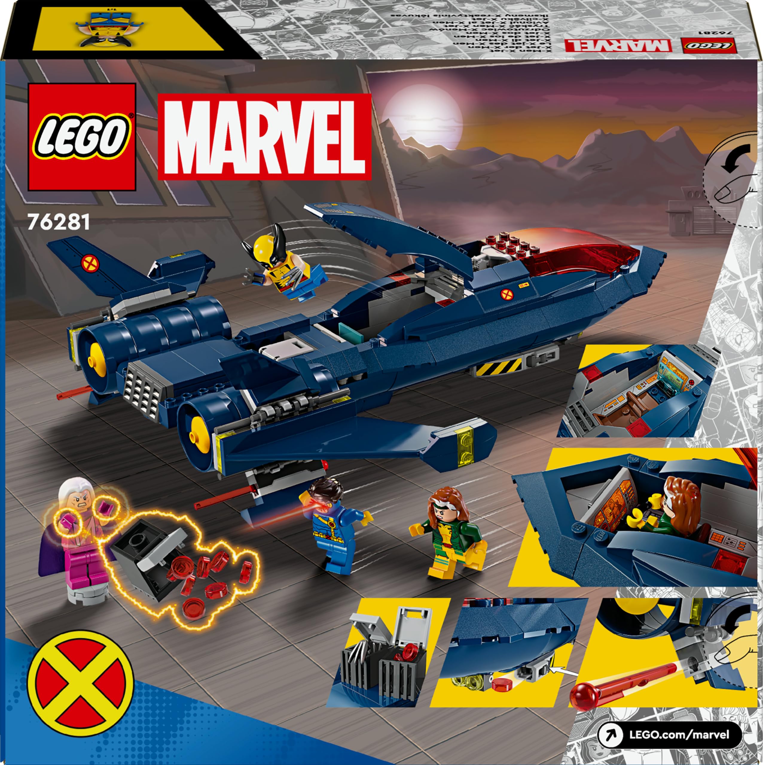 LEGO | Marvel X-Jet der X-Men - Modell Flugzeug zum Bauen mit Figuren inkl. Wolverine und Rogue -Kreatives Superhelden Spielzeug für Kinder - Geschenk für Jungs und Mädchen ab 8 Jahren - 76281