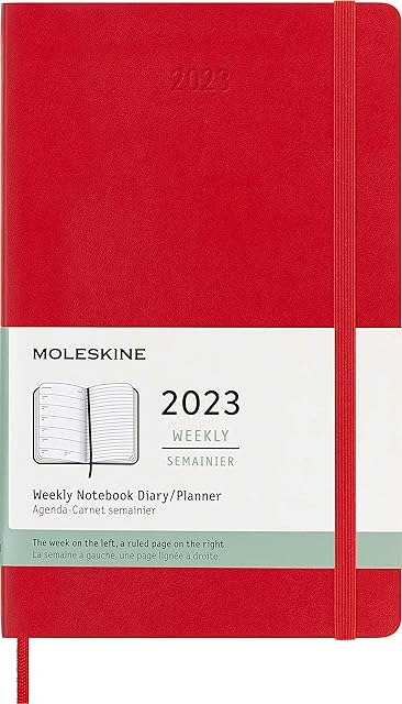 Moleskine Weekly Planner 2023, 12-Month Weekly Diary, Weekly Planner and Notebook, Soft Cover, Large Size 13 x 21 cm, Colour Scarlet Red