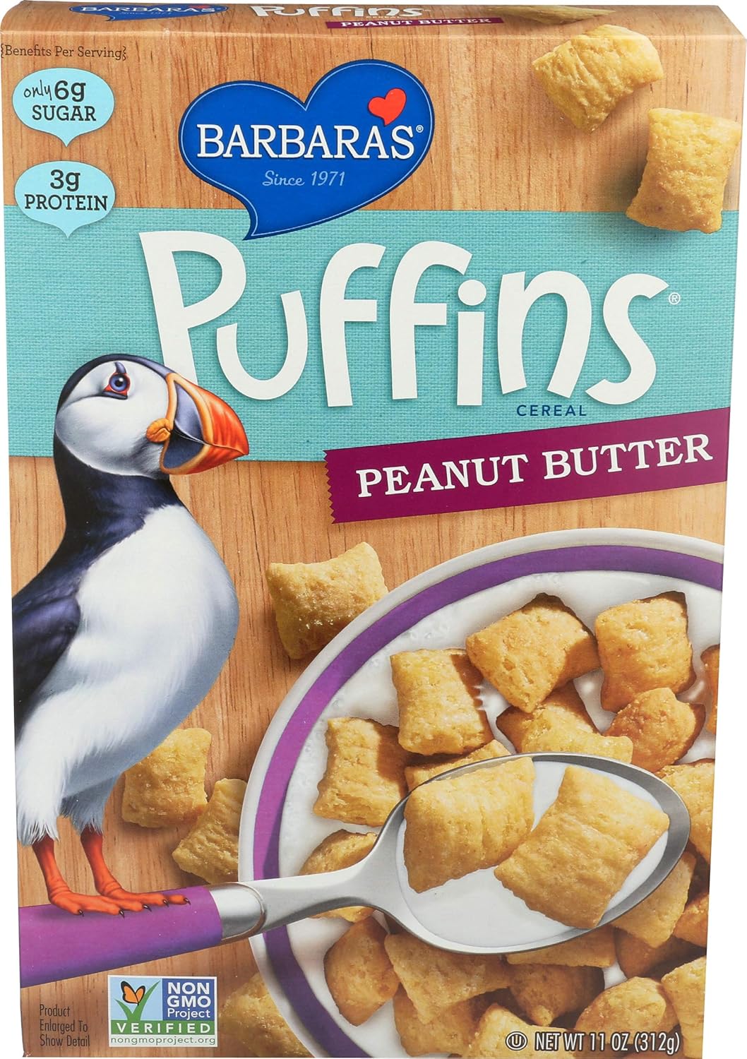 Barbara's Bakery Puffins Cereal, Peanut Butter, 11 Ounce