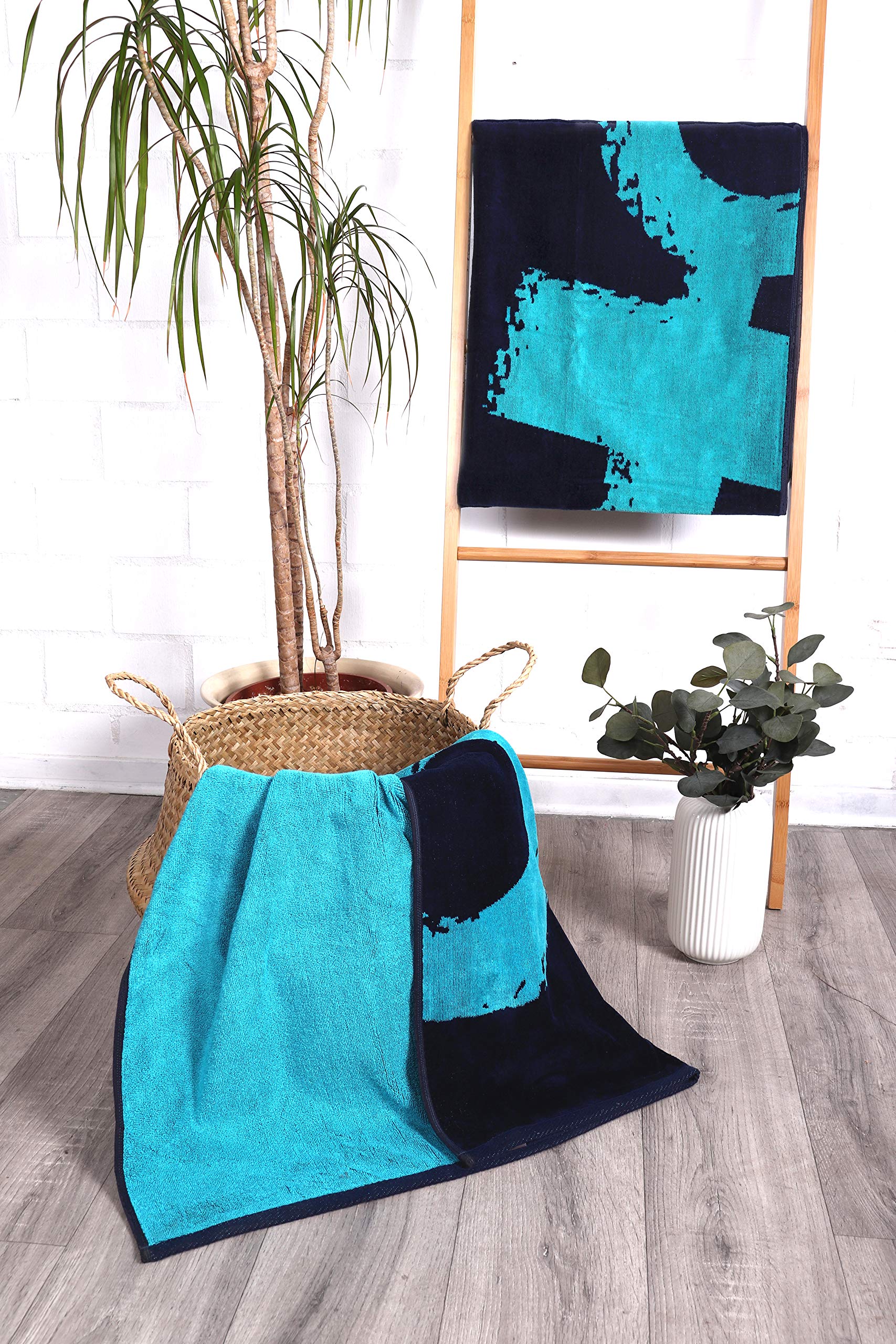 jilda-tex, Strandhanddoek 90 x 180 cm, van 100% katoenfluweel en badstof, gemakkelijk te wassen (Nordic Blue jilda-tex, Strandhanddoek 90 x 180 cm, van 100% katoenfluweel en badstof, gemakkelijk te wassen (Nordic Blue