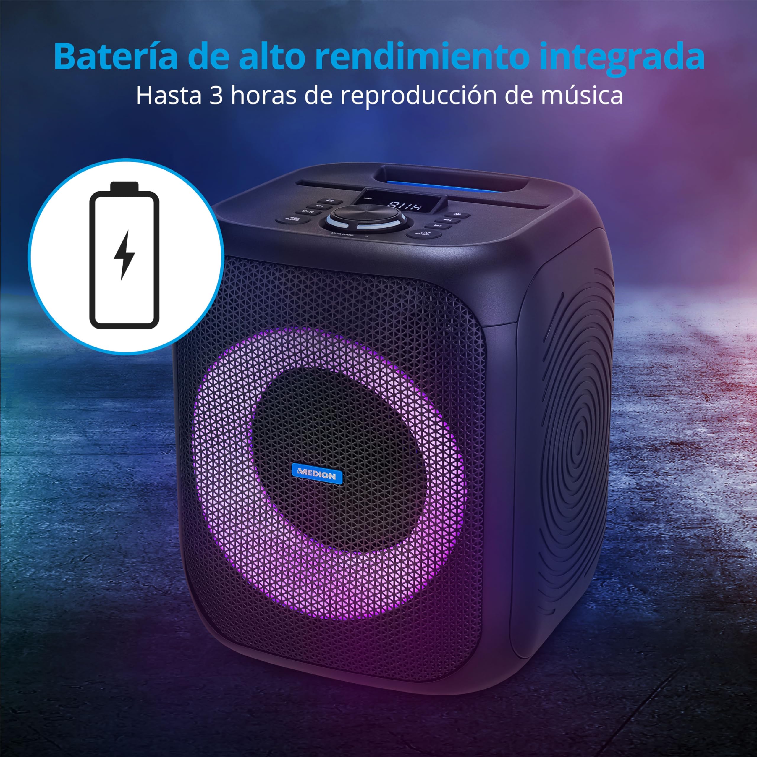MEDION Bluetooth Party Speaker S61991(MD43991) Altavoces portátiles con Puerto USB y AUX-in, Altavoces de Exterior Bluetooth con micrófono y Efecto Luminoso, para Fiestas