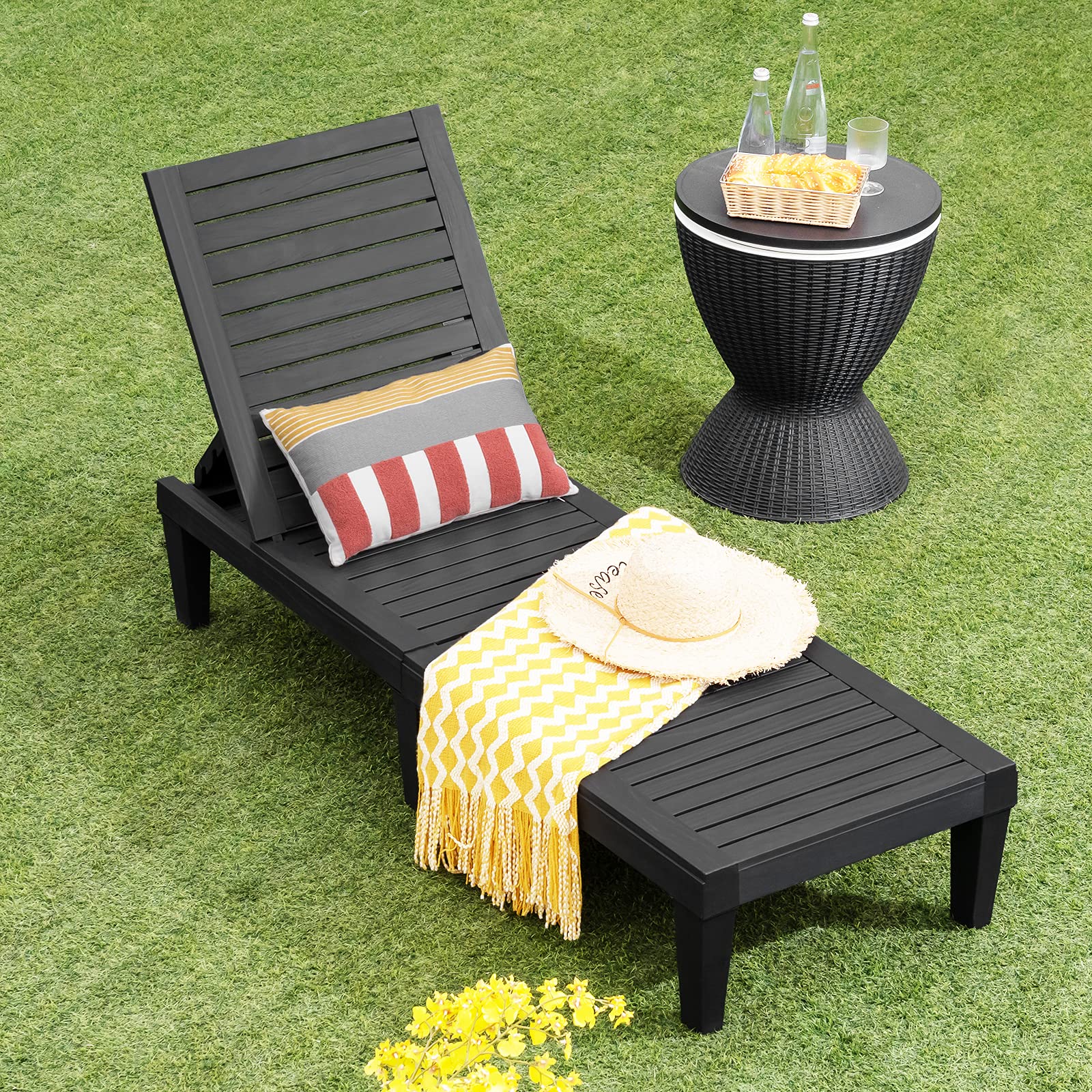 COSTWAY Lettino Prendisole da Giardino, Sdraio da Giardino Con Schienale Regolabile a 5 Livelli, Chaise Longue Impermeabili da Esterno, per Spiaggia Piscina Giardino, Portata 180 kg (1, Nero)
