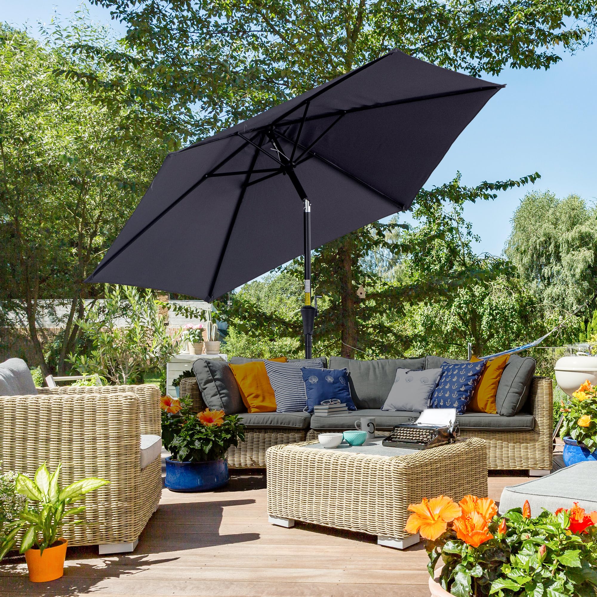 Outsunny Sonnenschirm Knickschirm mit Handkurbel 2,6 x 2,35 m