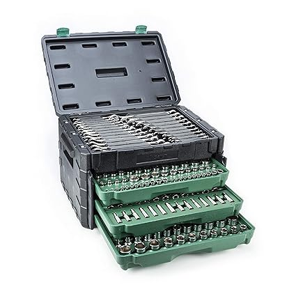 SATA 213-Piece 1/4-Inch, 3/8-Inch, 1/2-Inch Drive Three Drawer Mechanic's Tool Set With 72T Ratchets and 107 Sockets- ST09512U