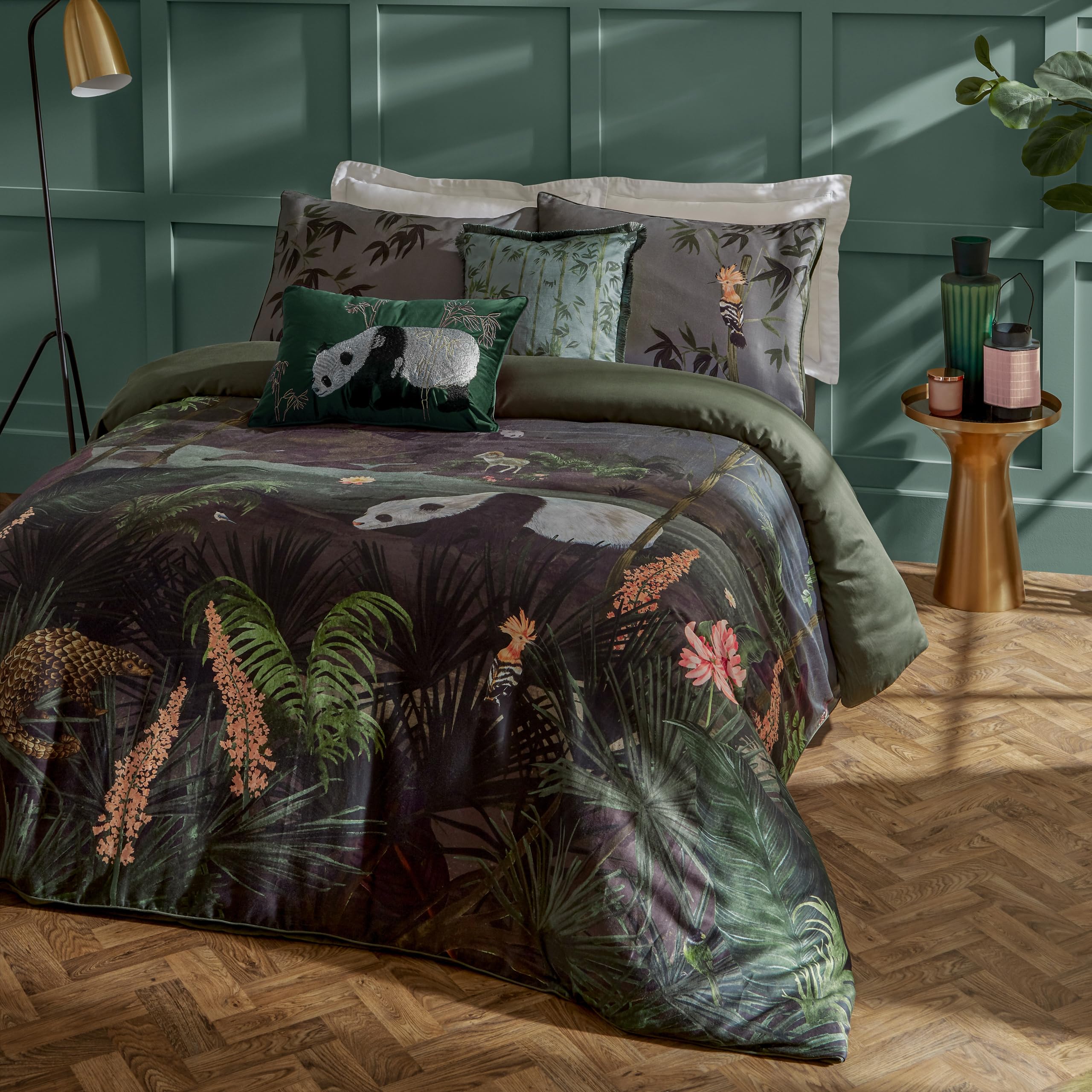 Paoletti Chuan Set Copripiumino – Reversibile Botanico Floreale Panda Con Bordo Profilato Biancheria Da Letto Di Lusso (Notte – Doppio – 200x200cm)