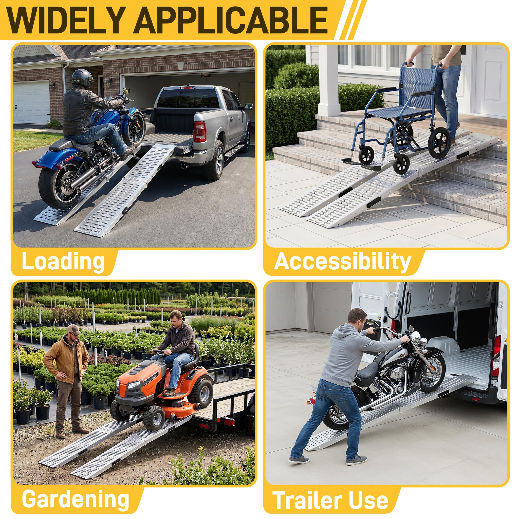Froadp 2x Pieghevoli Rampe di Carico per Auto Coppia di Rampe con Antiscivolo Zincata Rampa di Accesso Marciapiede per Veicoli Motociclistici ATV Auto Moto Carico Massimo 400KG (180x22,5x4,5cm)